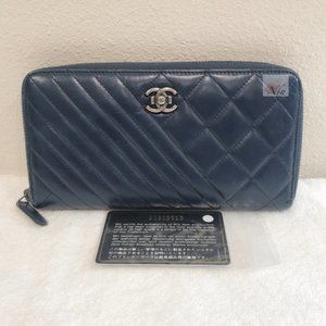 SOLD CHANEL Blue Silver Lambskin Zippy Wallet